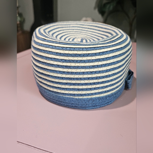 MARKS & SPENCER Paper Straw Beach Newsboy Nautical Hat In Blue/white.M/L - Picture 8 of 9